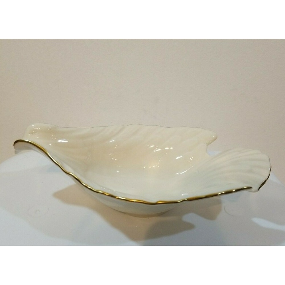 Vintage Lenox Dove Bird Candy Trinket Nut Dish Bowl Ivory Cream Gold Leaf Trim